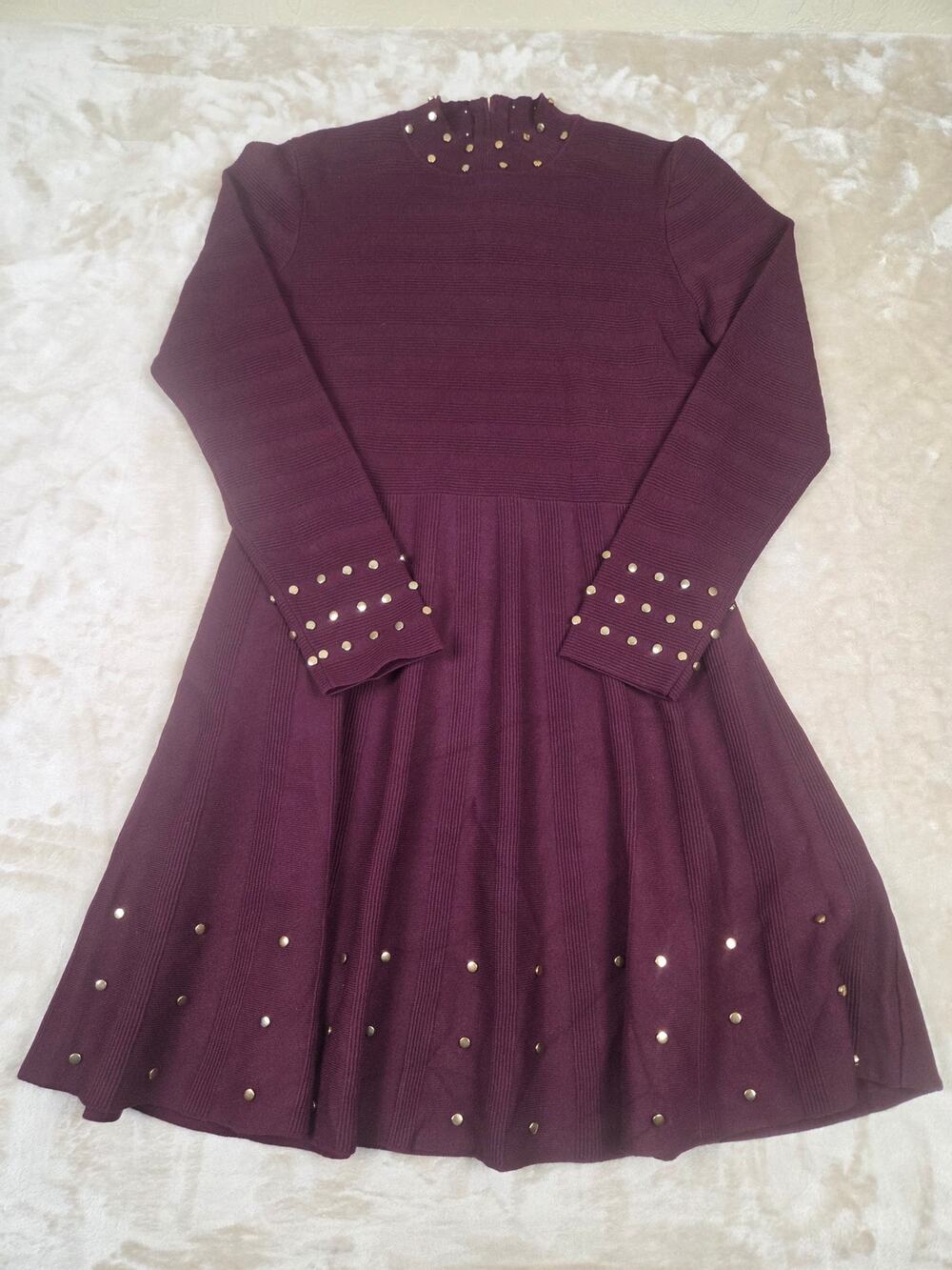 Vince Camuto Studded Ottoman Long-Sleeve Sweater Dress